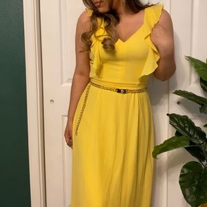 formal bold yellow midi dress